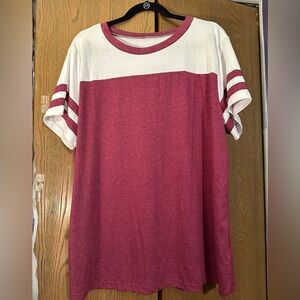 Casual Pink and White Striped Sleeve T-Shirt